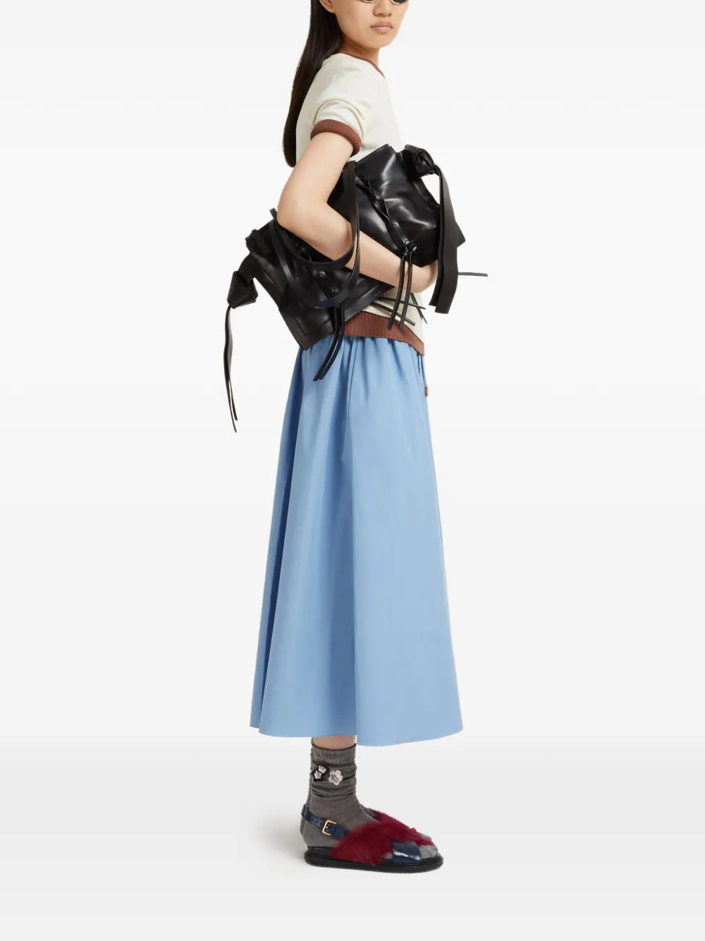 drawstring gathered midi skirt