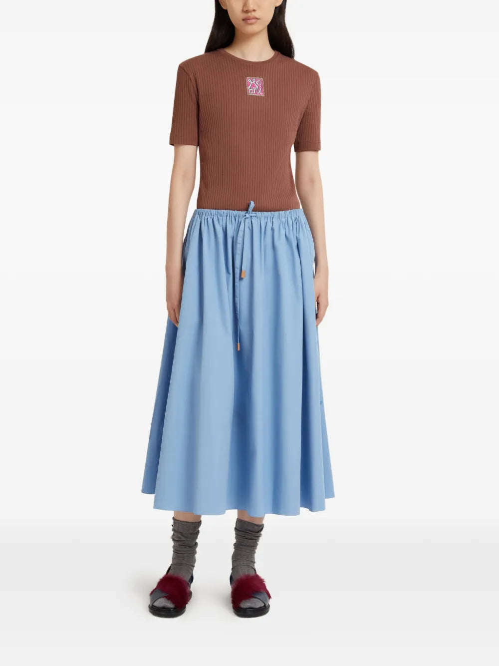 drawstring gathered midi skirt