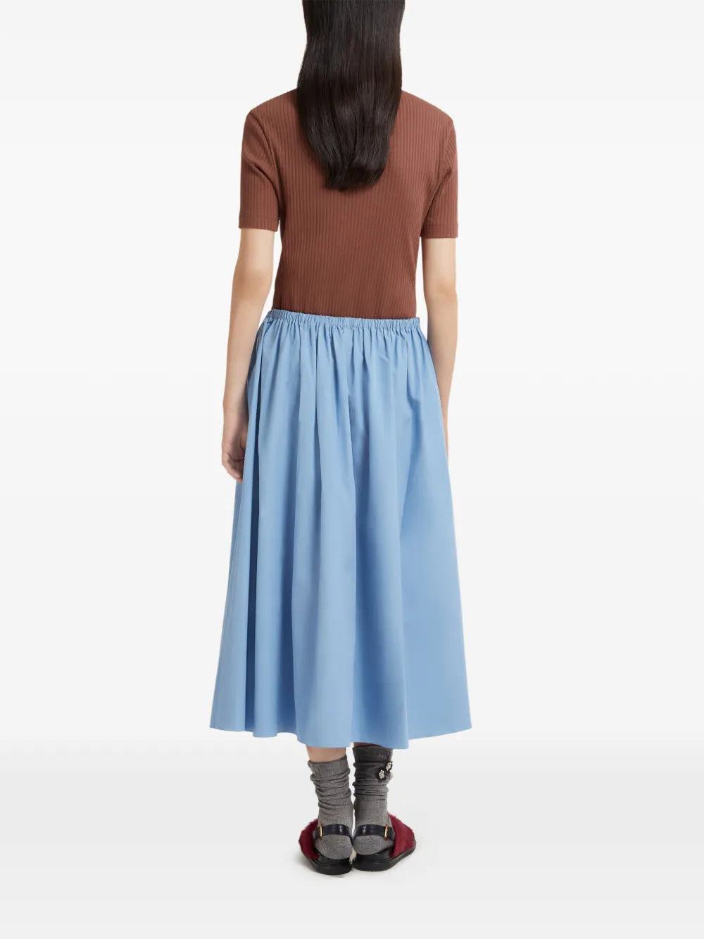 drawstring gathered midi skirt