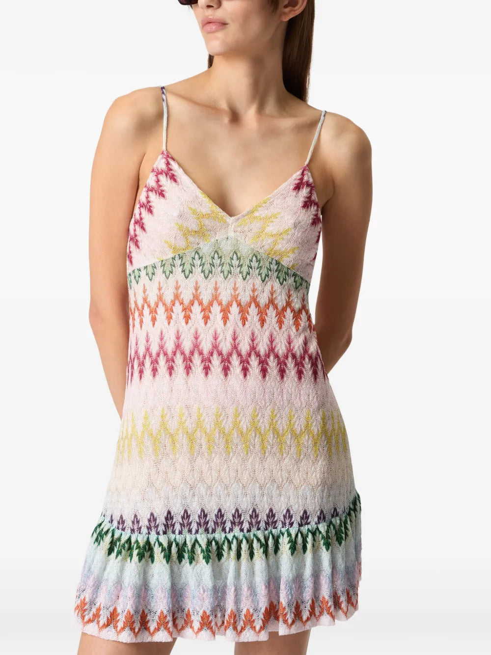 V-neck chevron-pattern mini dress