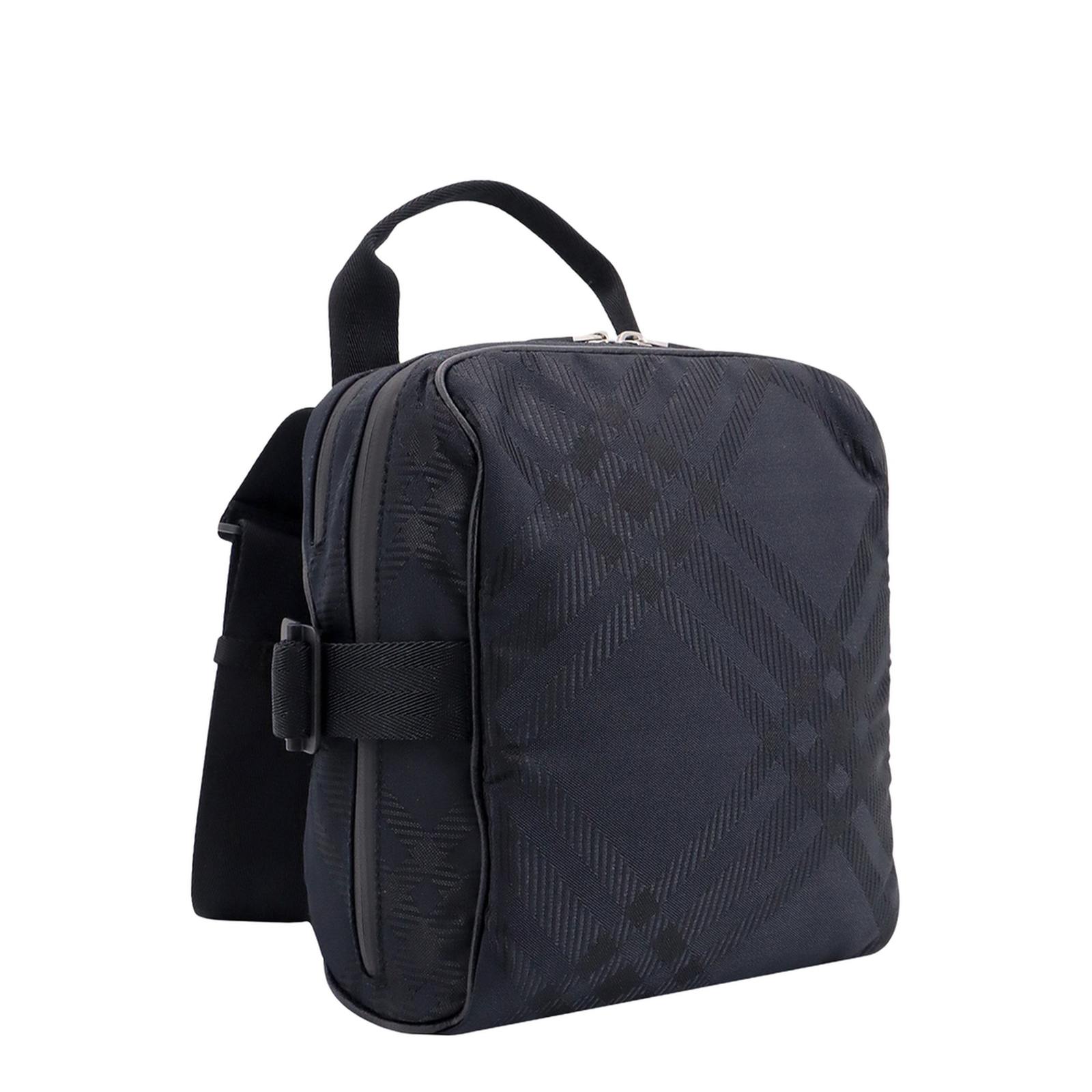 Check Jacquard Crossbody Bag in Black Polyamide