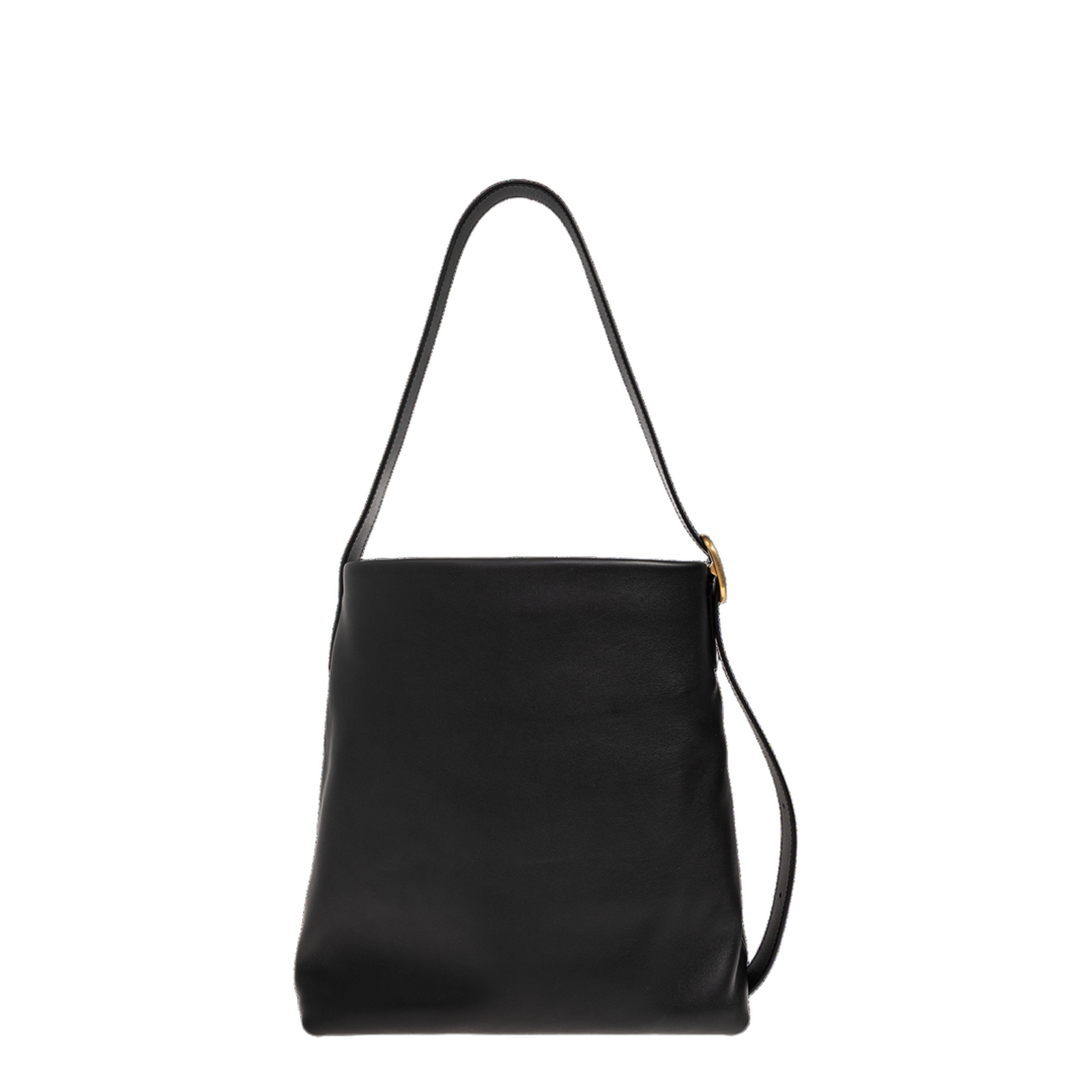 Draped Leather Tote Bag - Black