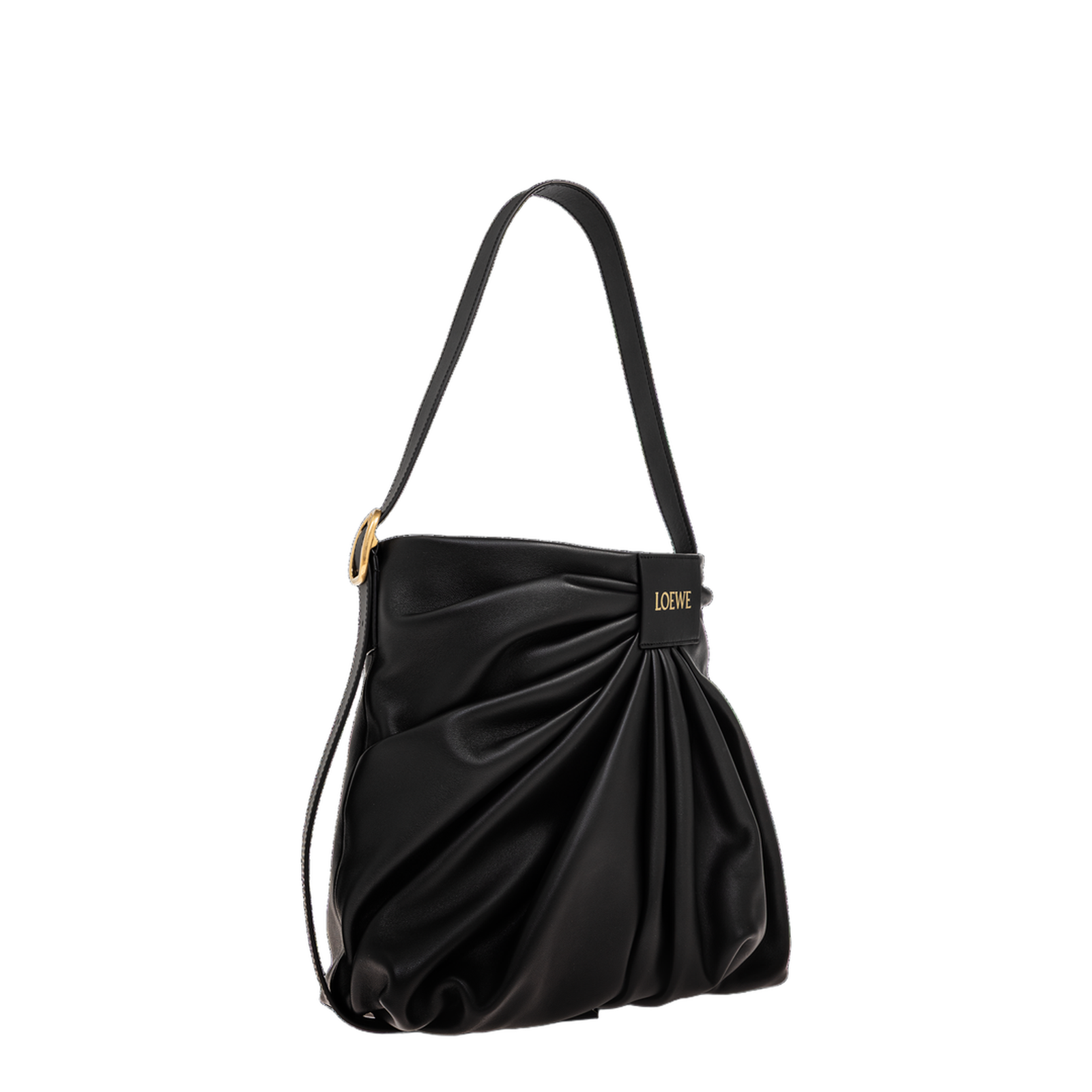 Draped Leather Tote Bag - Black