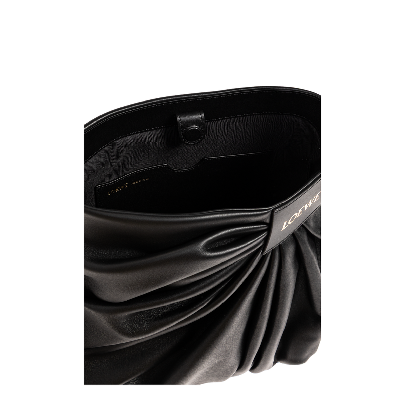 Draped Leather Tote Bag - Black
