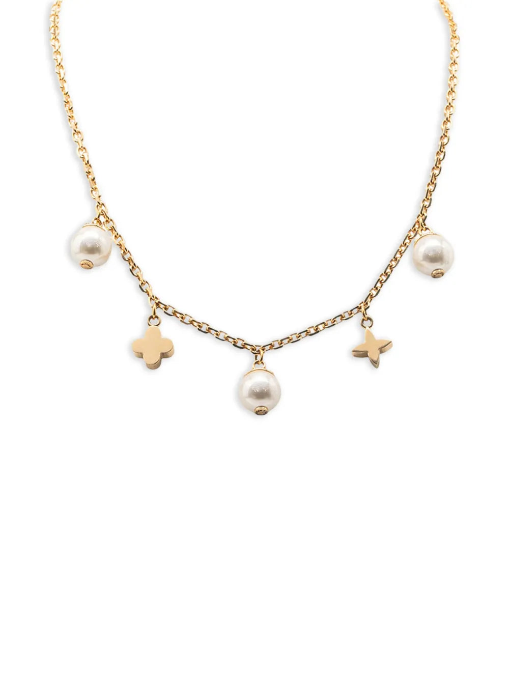 2014 Gold Plated Charmy Pearl Necklace costume necklace