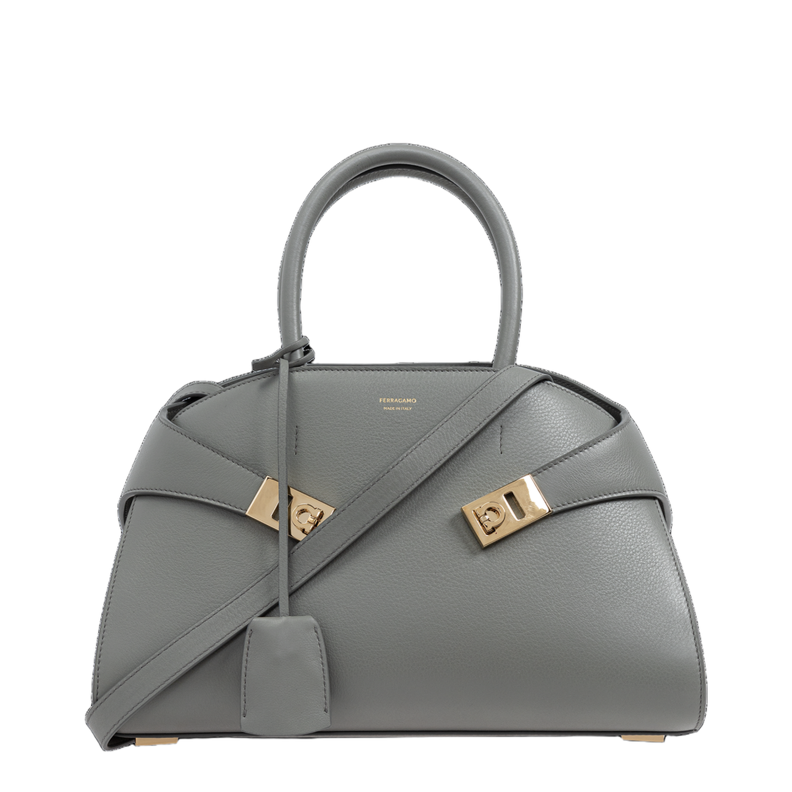 Hug Medium Leather Handbag - Ash Grey