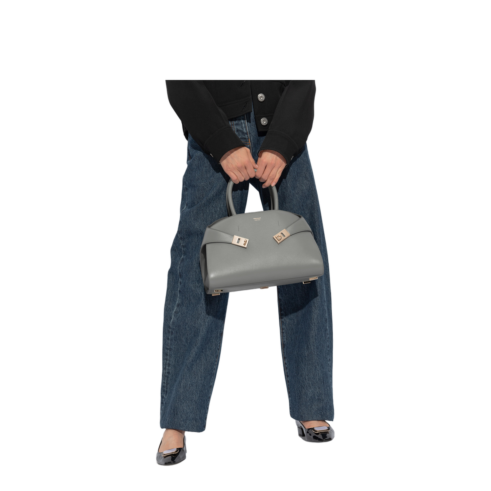 Hug Medium Leather Handbag - Ash Grey