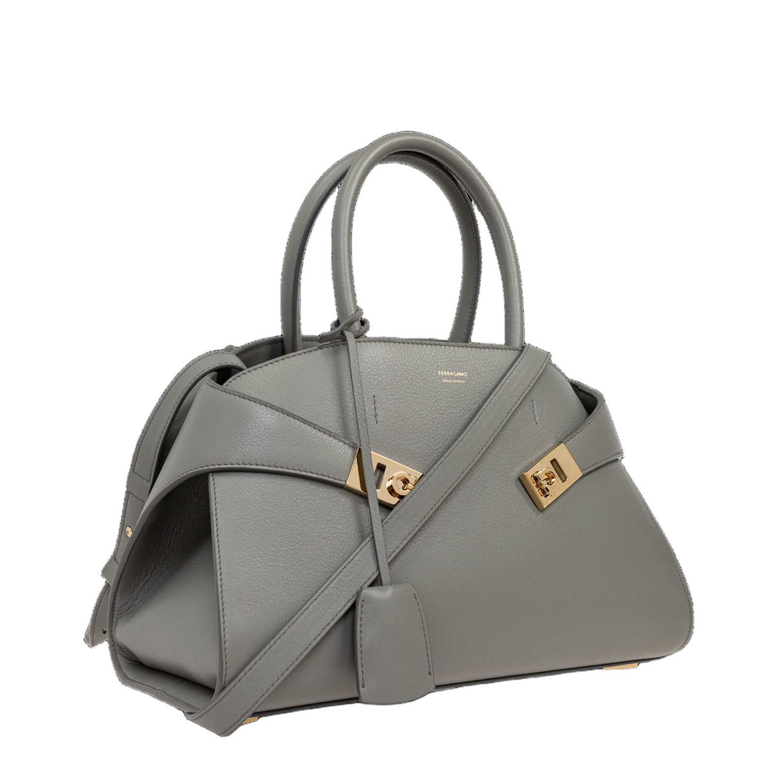 Hug Medium Leather Handbag - Ash Grey