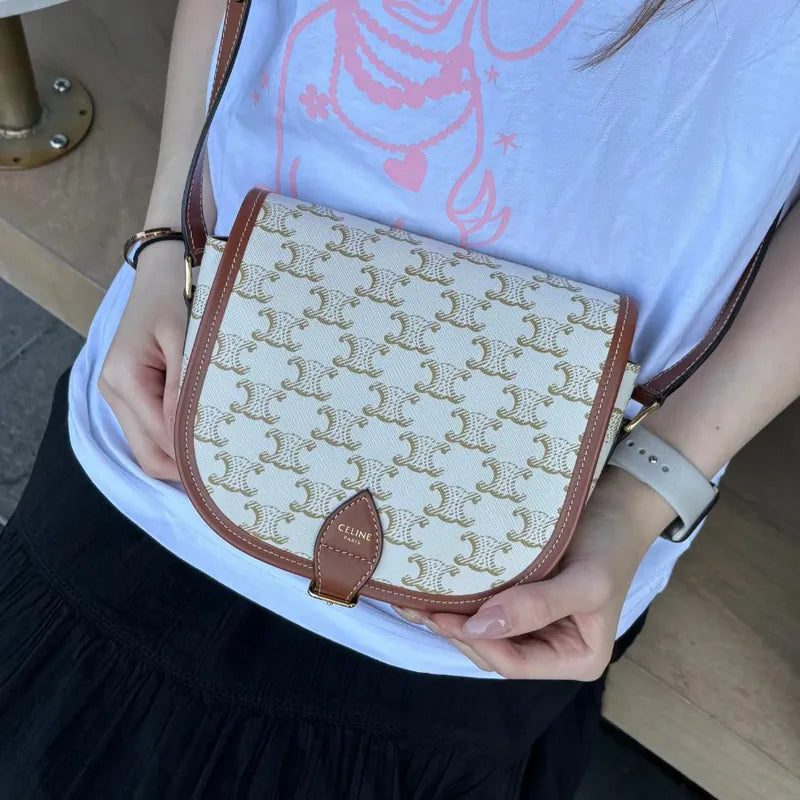 C557 - CELINE White Triomphe Medium Folco Shoulder Bag