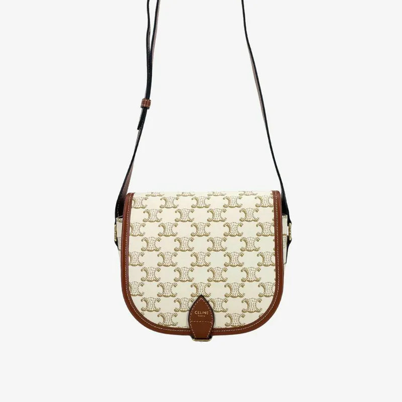 C557 - CELINE White Triomphe Medium Folco Shoulder Bag
