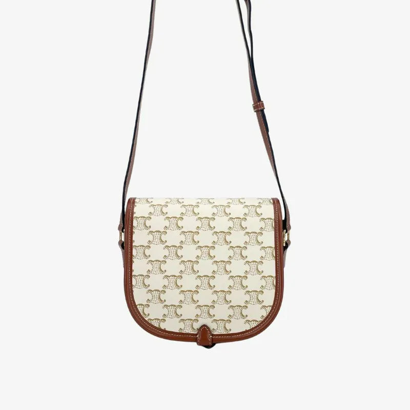 C557 - CELINE White Triomphe Medium Folco Shoulder Bag