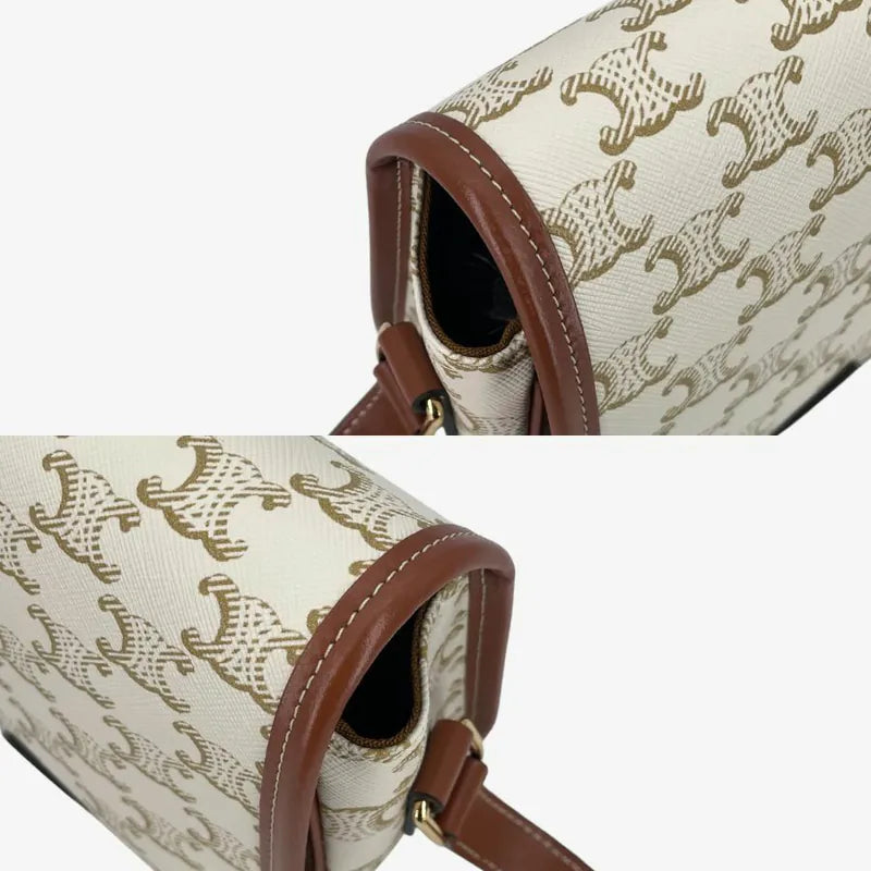 C557 - CELINE White Triomphe Medium Folco Shoulder Bag