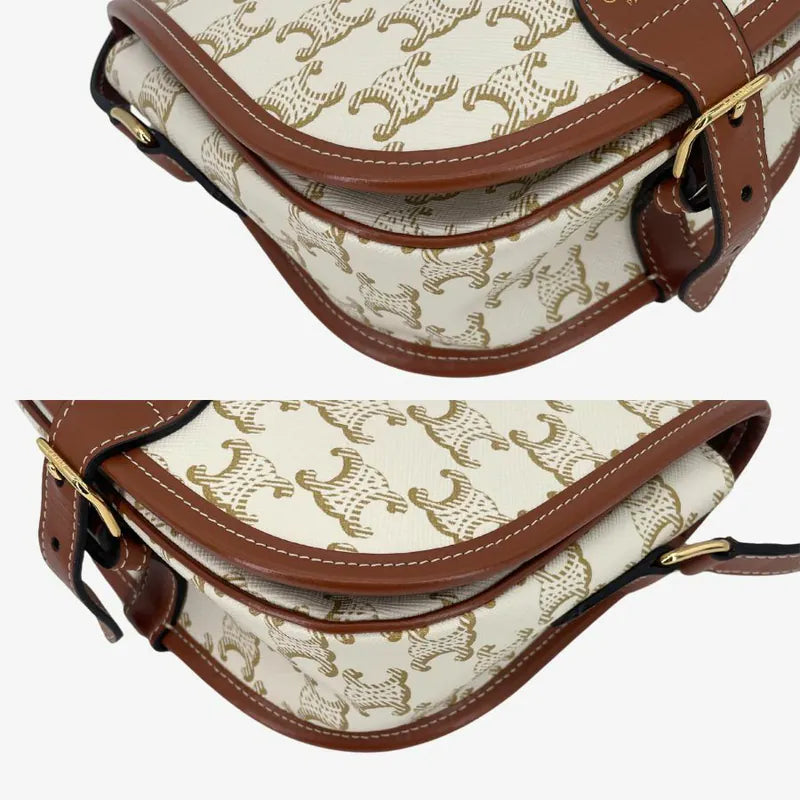 C557 - CELINE White Triomphe Medium Folco Shoulder Bag