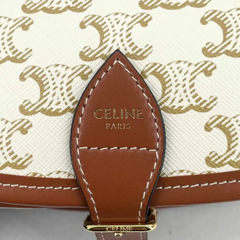 C557 - CELINE White Triomphe Medium Folco Shoulder Bag