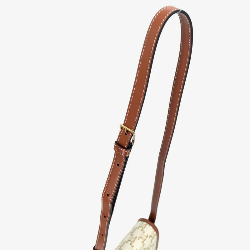 C557 - CELINE White Triomphe Medium Folco Shoulder Bag