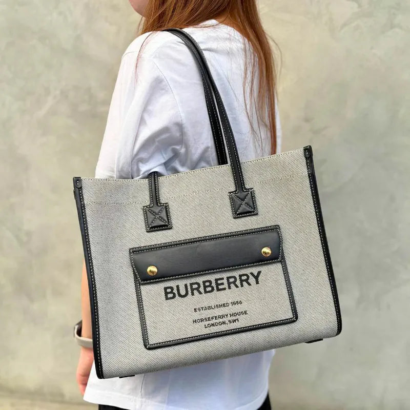 C550 - Burberry Gray Canvas Leather Small Freya Tote Bag
