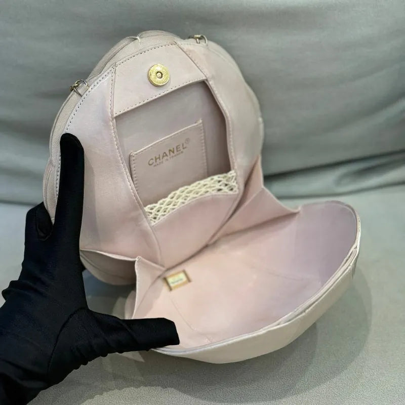 C531 - CHANEL Vintage Pale Pink Calfskin Camellia Wristlet Evening Bag