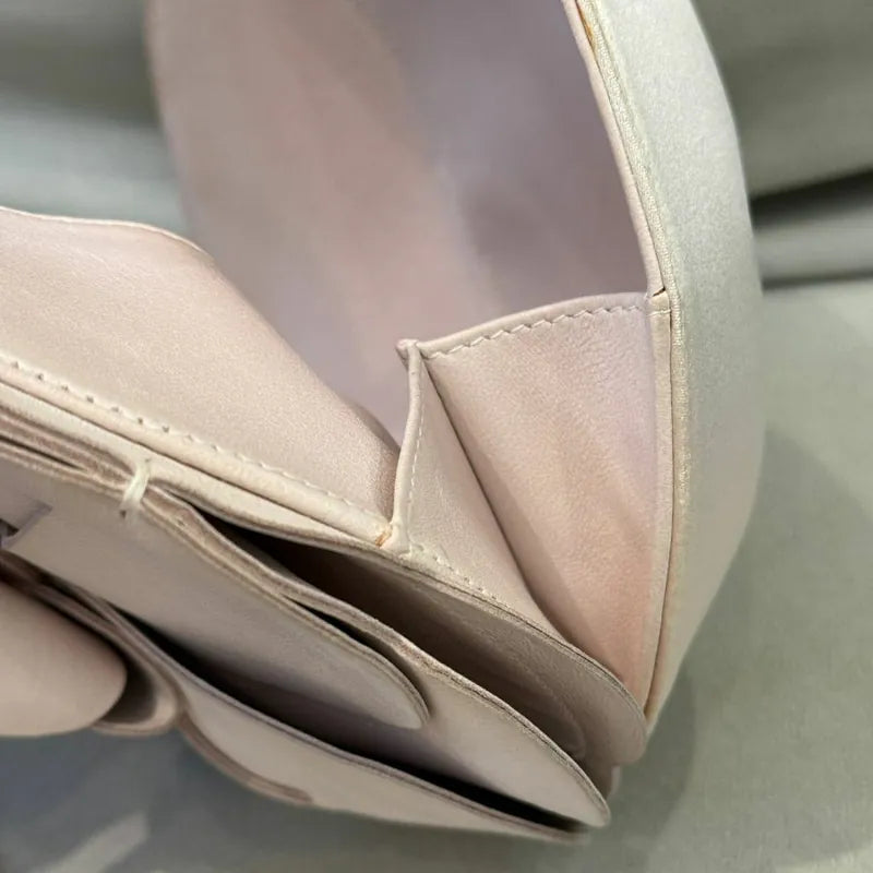 C531 - CHANEL Vintage Pale Pink Calfskin Camellia Wristlet Evening Bag