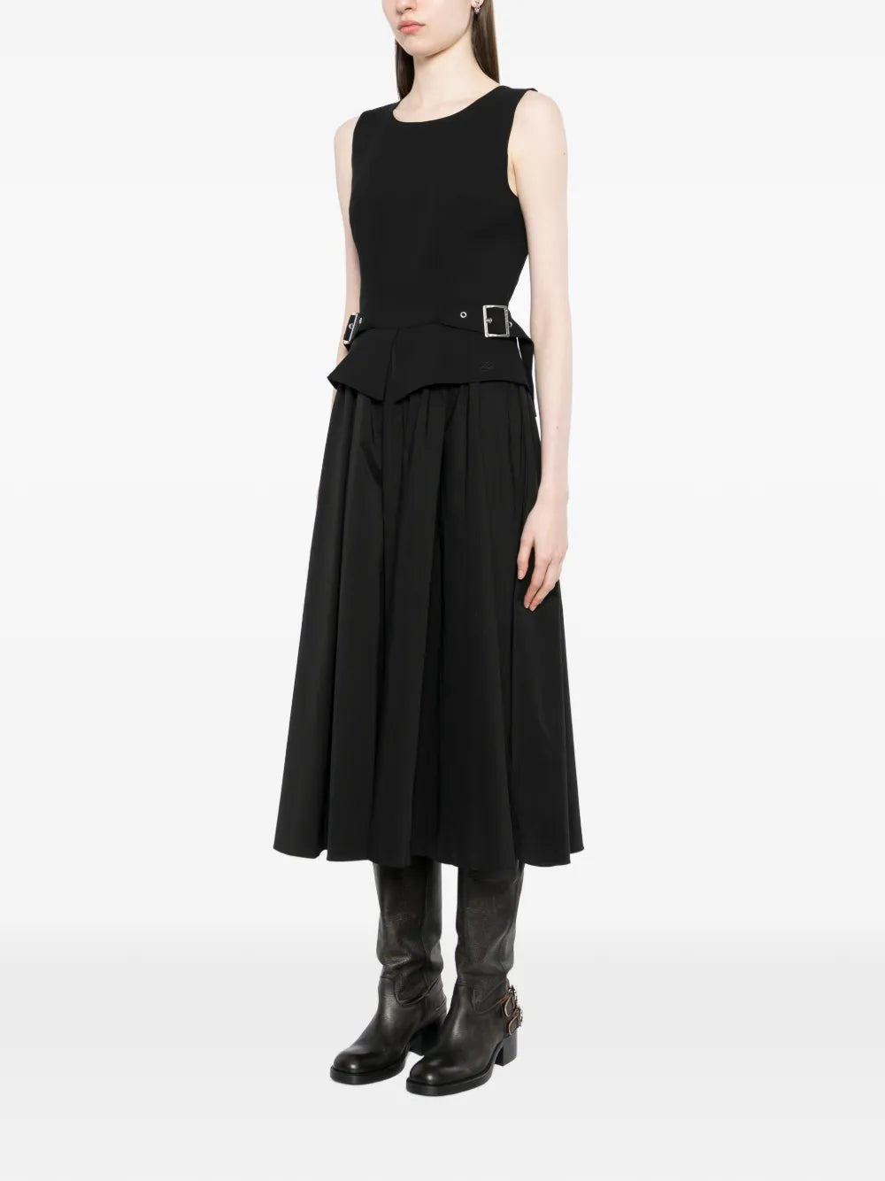 belt-detail midi dress