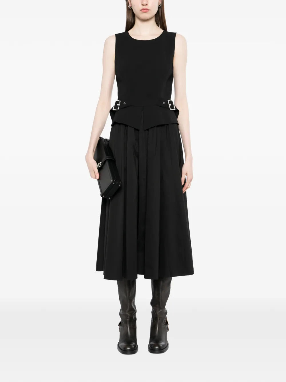 belt-detail midi dress