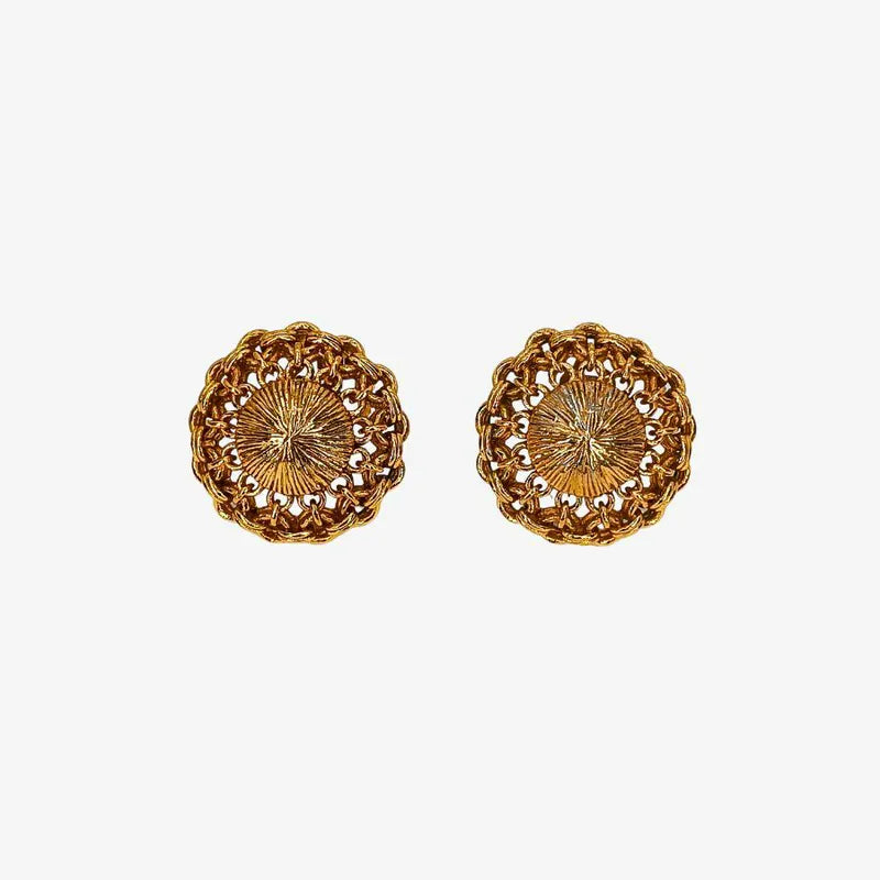 RC324 - CHANEL Vintage Round Gold Plated Clip-On Earrings