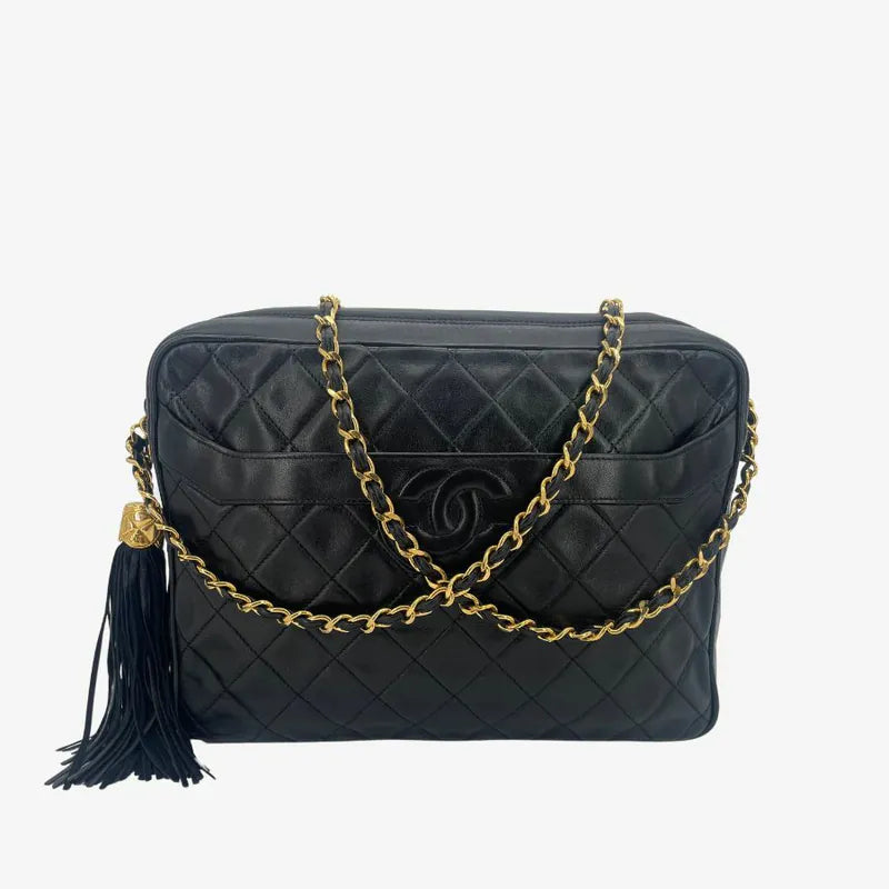RC244 - CHANEL Vintage Black Lambskin Tassel Camera Bag