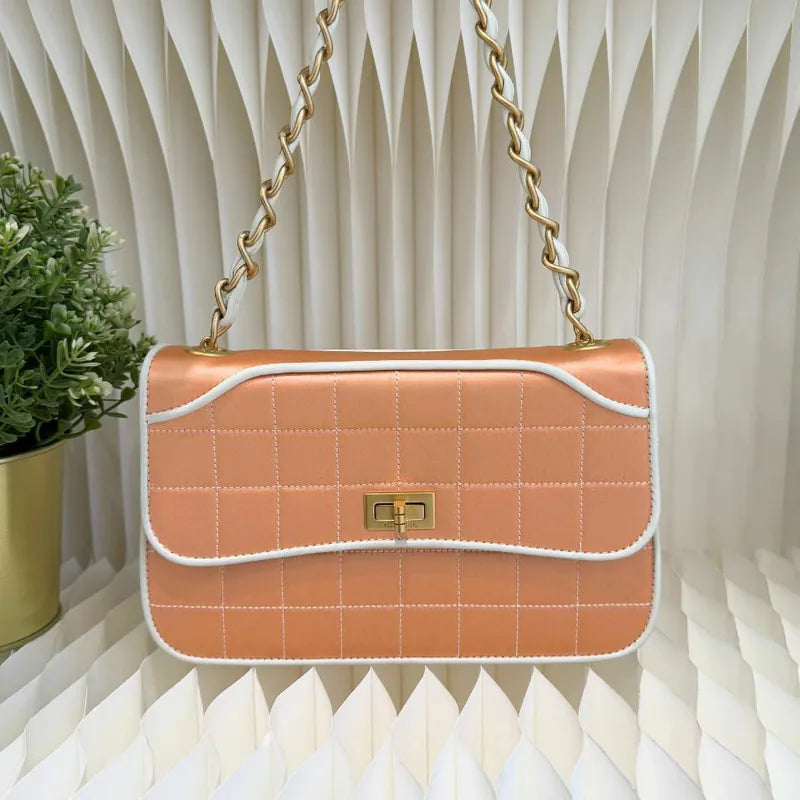 JW441 - CHANEL Vintage Peach Satin Chocolate Bar Flap Bag