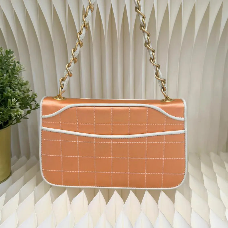 JW441 - CHANEL Vintage Peach Satin Chocolate Bar Flap Bag