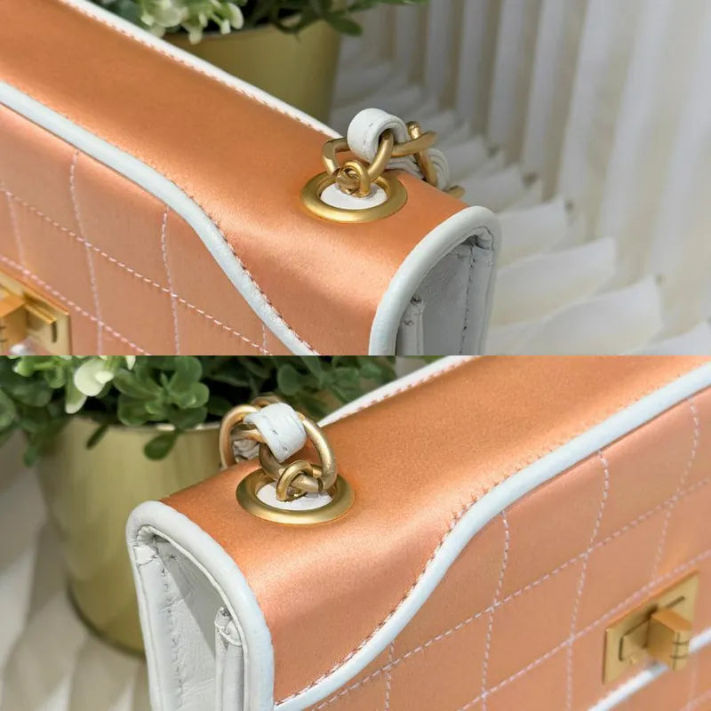 JW441 - CHANEL Vintage Peach Satin Chocolate Bar Flap Bag