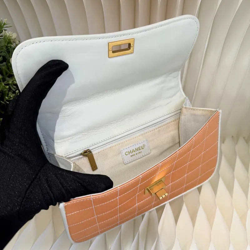 JW441 - CHANEL Vintage Peach Satin Chocolate Bar Flap Bag