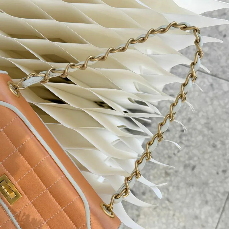 JW441 - CHANEL Vintage Peach Satin Chocolate Bar Flap Bag