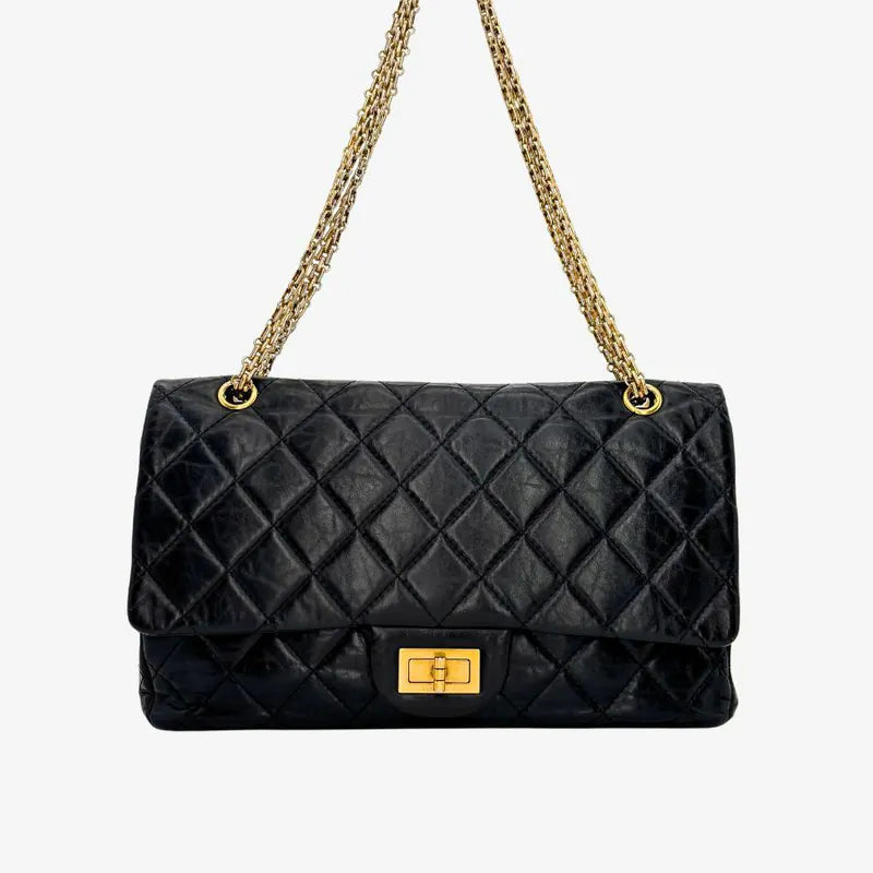 JU941 - CHANEL Black Calfskin 2.55 Jumbo Flap Bag