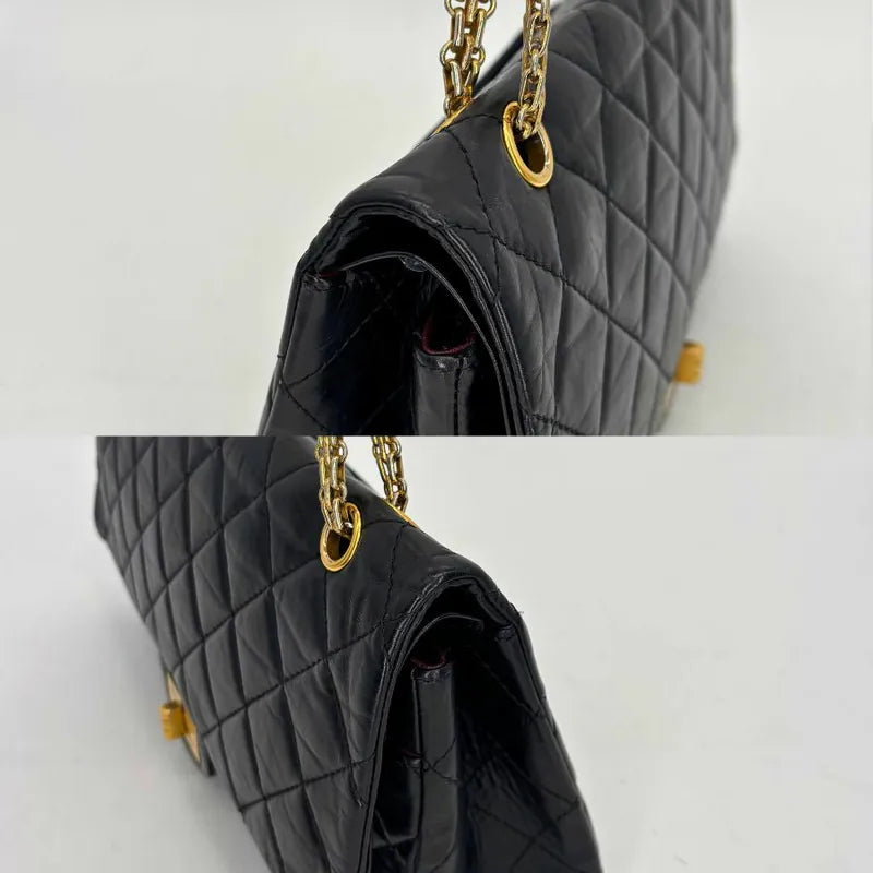 JU941 - CHANEL Black Calfskin 2.55 Jumbo Flap Bag