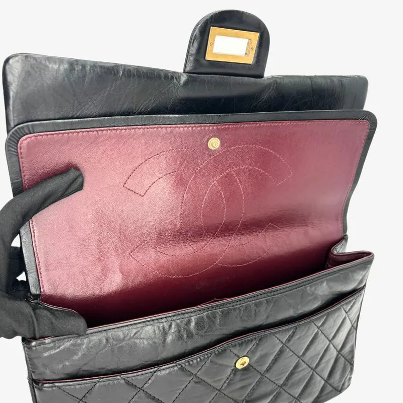 JU941 - CHANEL Black Calfskin 2.55 Jumbo Flap Bag