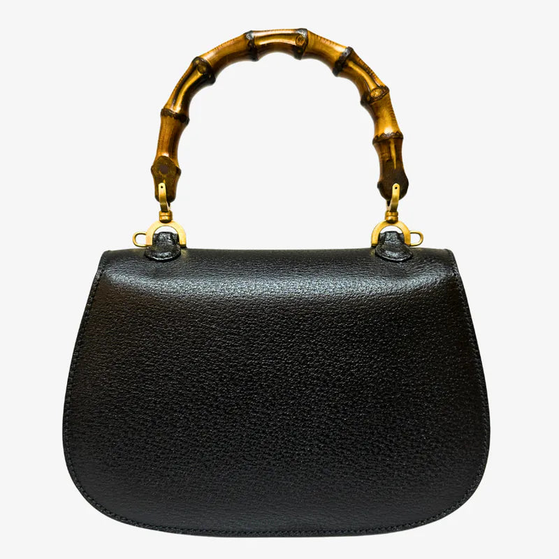 JW392 - GUCCI Vintage Black Pigskin Leather Bamboo Shoulder Bag