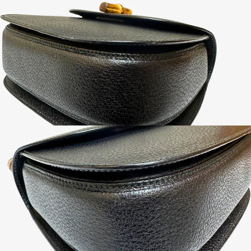 JW392 - GUCCI Vintage Black Pigskin Leather Bamboo Shoulder Bag