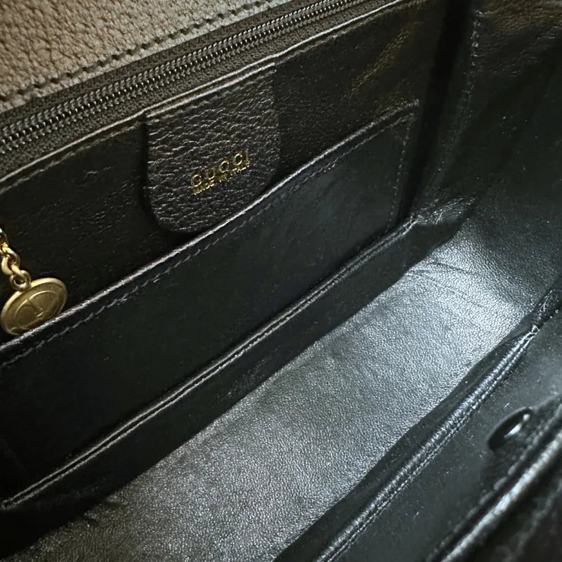 JW392 - GUCCI Vintage Black Pigskin Leather Bamboo Shoulder Bag