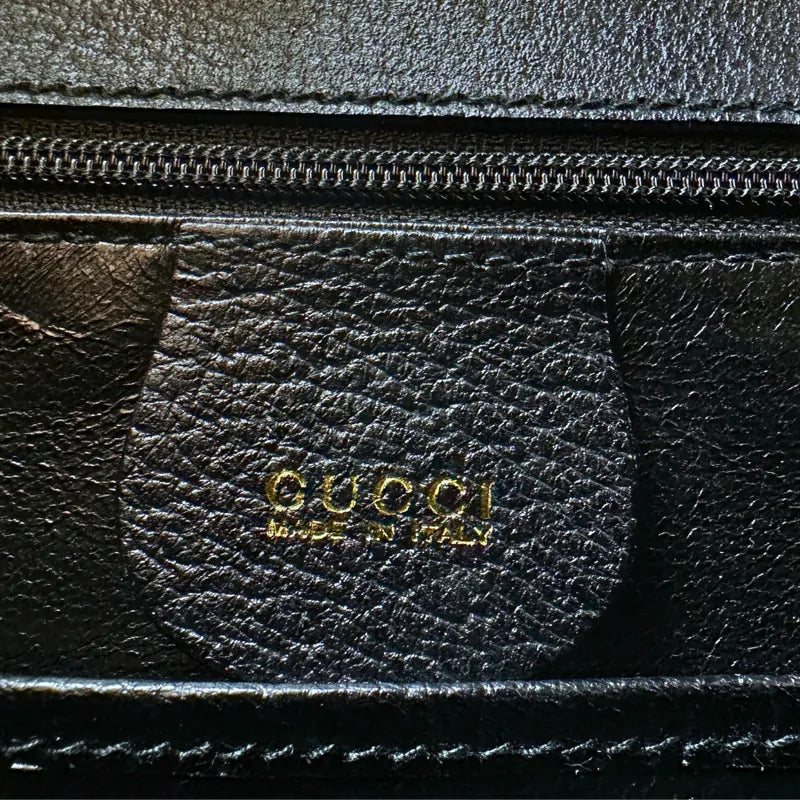 JW392 - GUCCI Vintage Black Pigskin Leather Bamboo Shoulder Bag