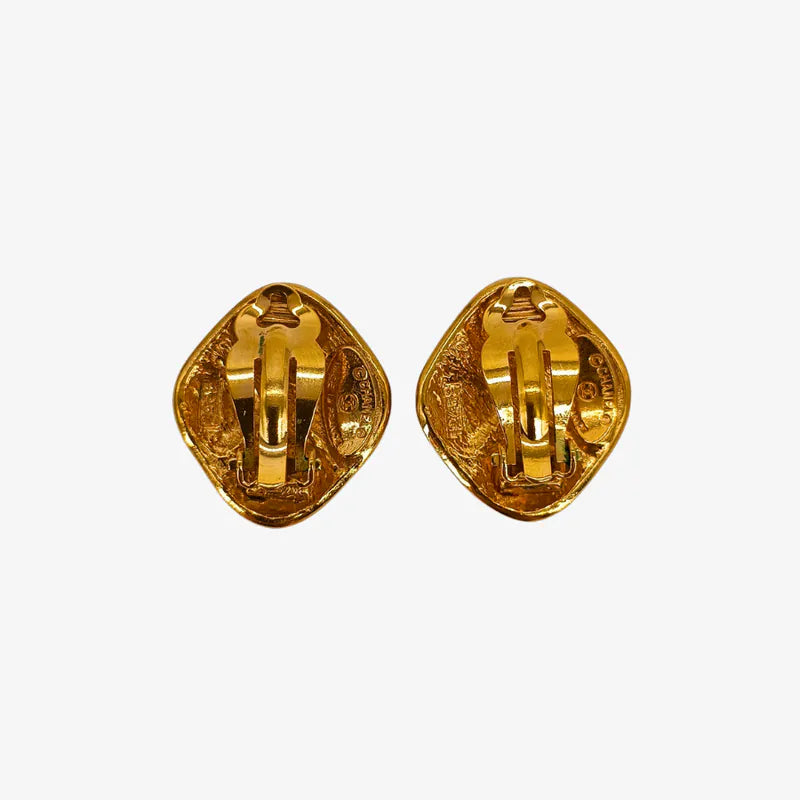 RB454 - CHANEL Vintage Clover Gold Plated Clip-On Earrings