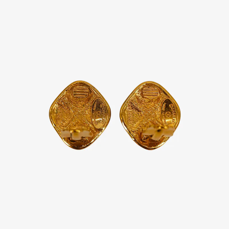 RB454 - CHANEL Vintage Clover Gold Plated Clip-On Earrings