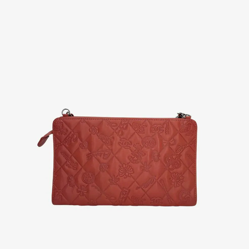 JW171 - CHANEL Vintage Pink Lambskin Lucky Symbols Pochette Embossed Quilted Shoulder Bag