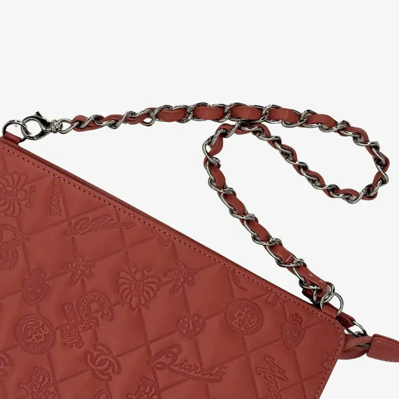 JW171 - CHANEL Vintage Pink Lambskin Lucky Symbols Pochette Embossed Quilted Shoulder Bag