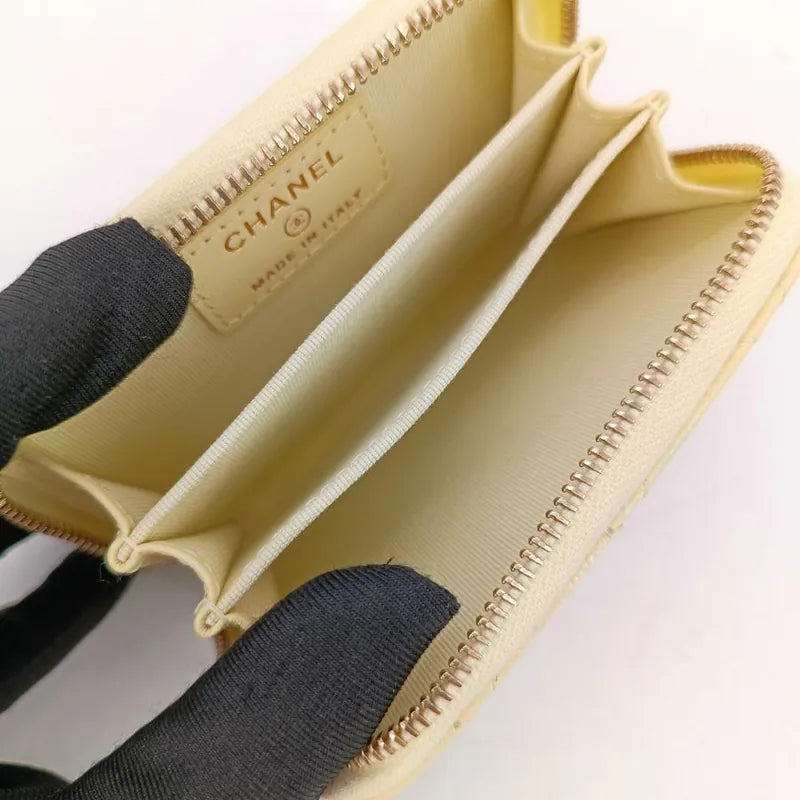 RA383 - CHANEL Yellow Caviar Leather Classic Zipped Coin Purse
