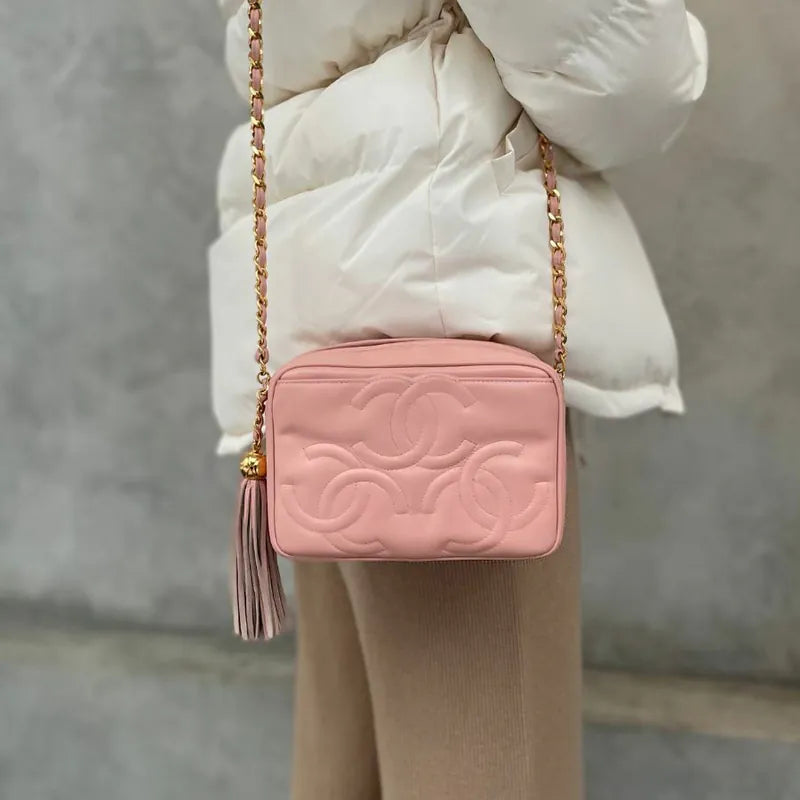 RB416 - CHANEL Vintage Pink Lambskin Triple CC Camera Bag