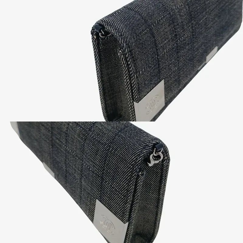 JU391 - CHANEL Vintage Black Denim Chocolate Bar Flap Bag