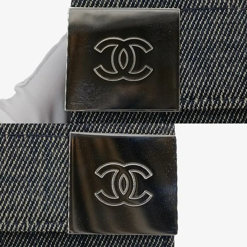 JU391 - CHANEL Vintage Black Denim Chocolate Bar Flap Bag