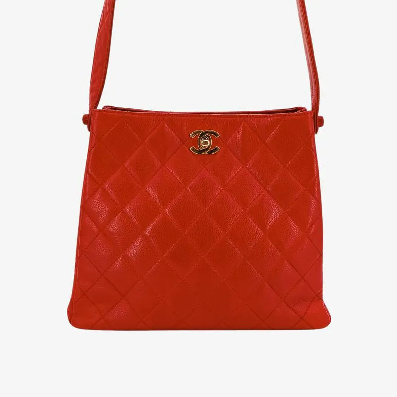 C476 - CHANEL Vintage Red Caviar Leather Double Side Shoulder Bag