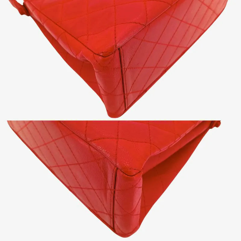 C476 - CHANEL Vintage Red Caviar Leather Double Side Shoulder Bag