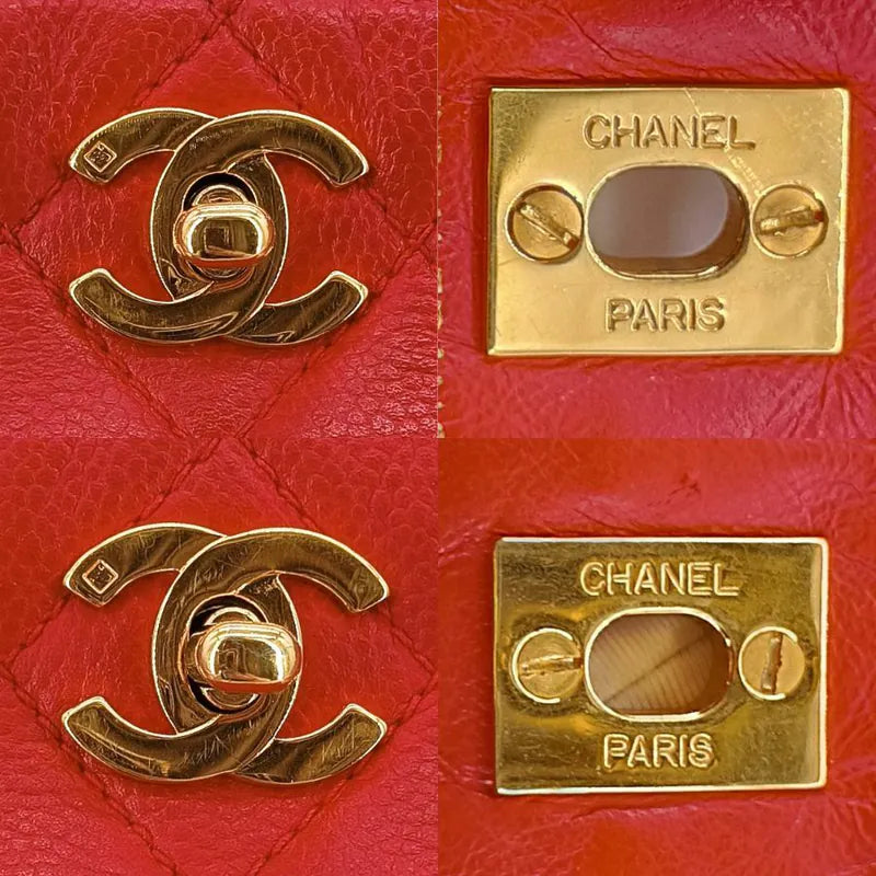 C476 - CHANEL Vintage Red Caviar Leather Double Side Shoulder Bag