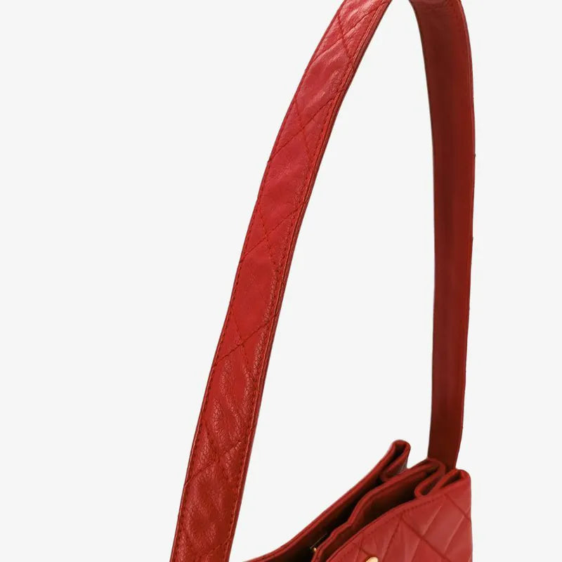 C476 - CHANEL Vintage Red Caviar Leather Double Side Shoulder Bag